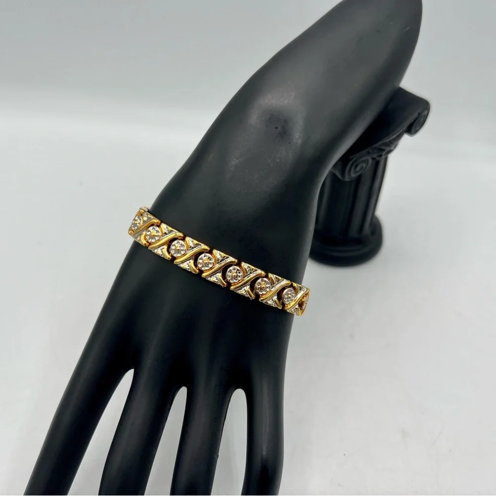 Vintage gold & silver link bracelet 7.5”